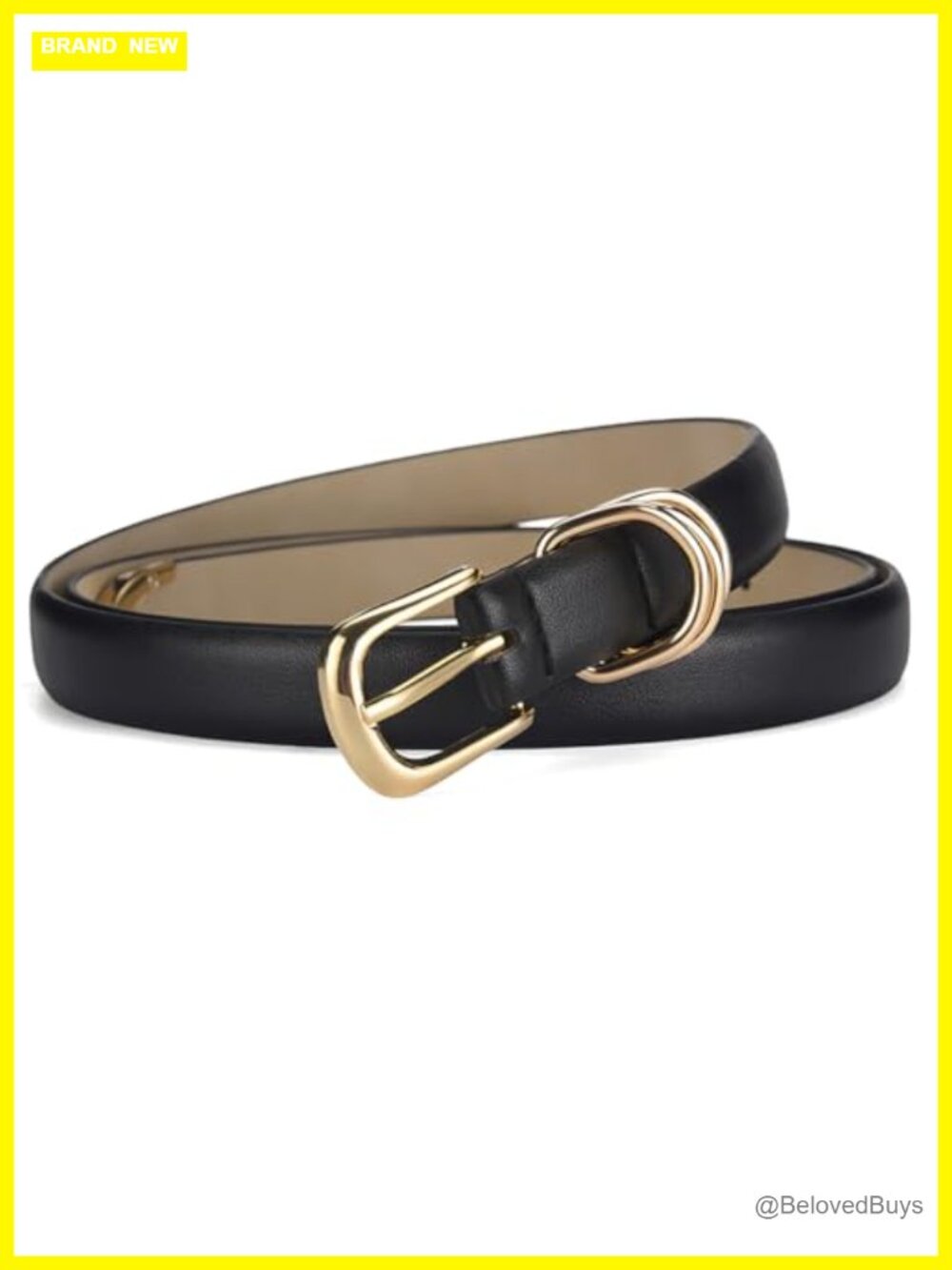 Elegant Women's Leather Belt with Gold Buckle - Fashion Waist Belt for Jeans,